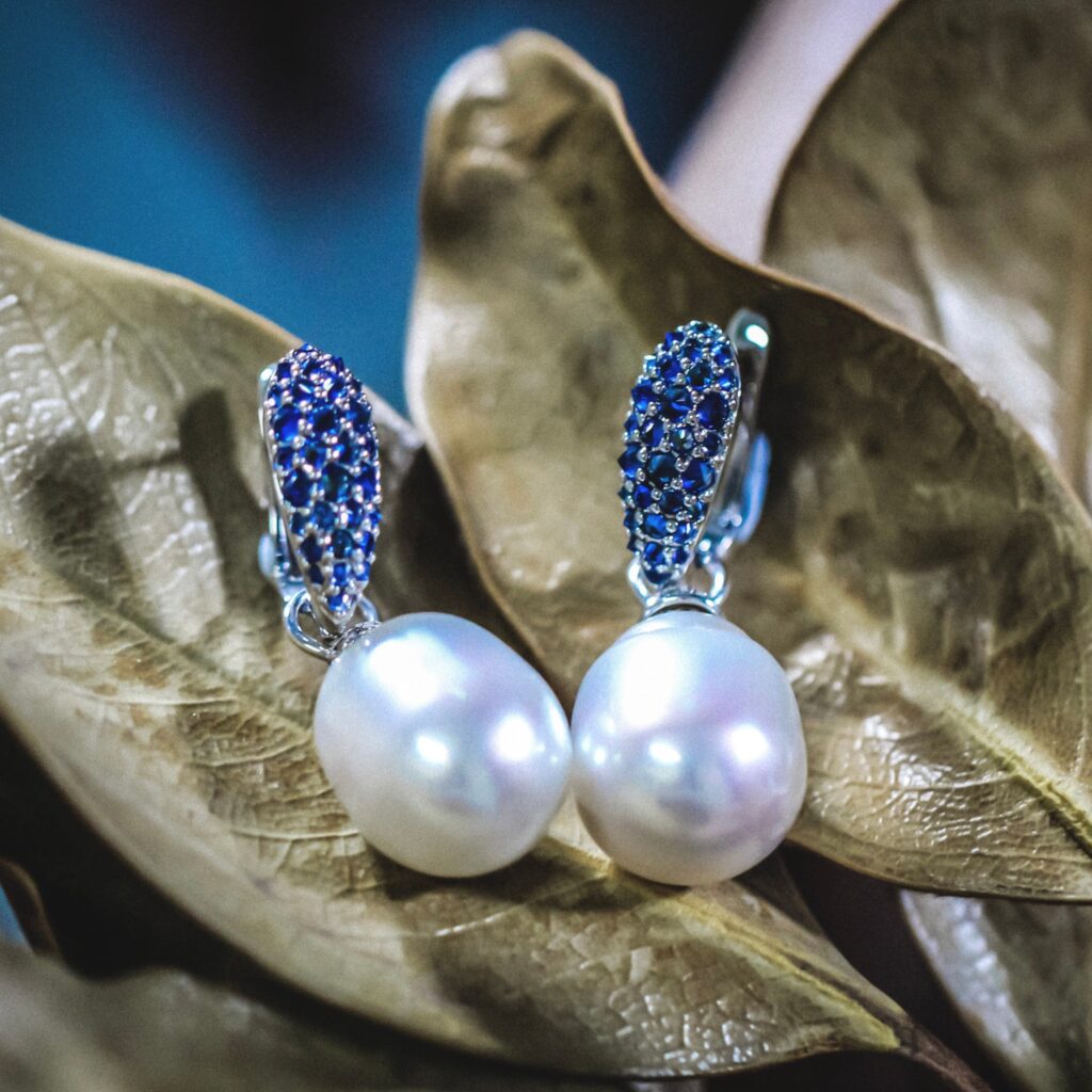 South Sea Pearl and Sapphire Earrings