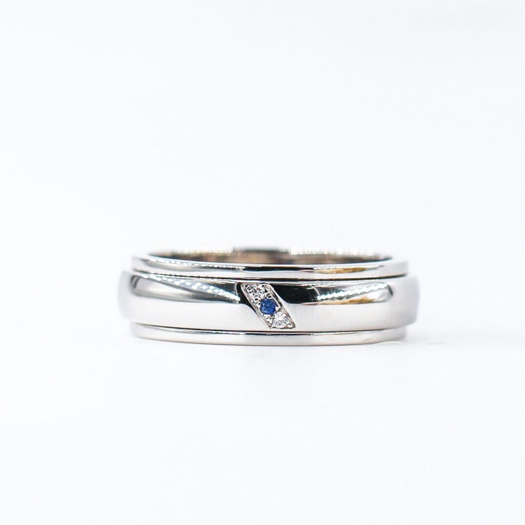 Gent's Wedding Band with Sapphire and Diamond