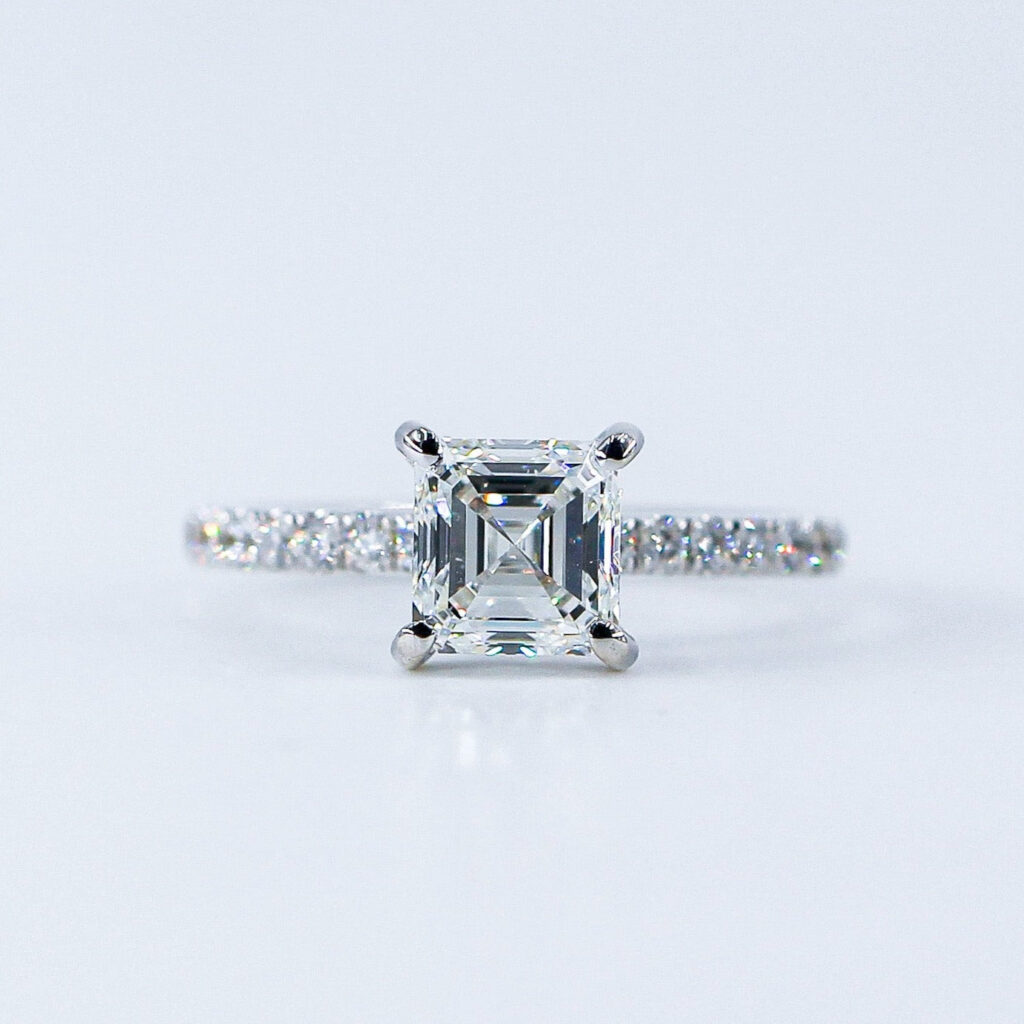 Asscher cut halo diamond engagement rings