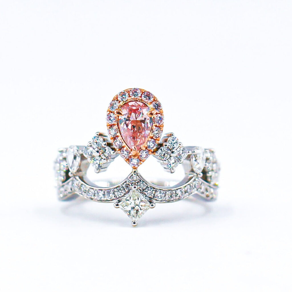 Pear Cut Pink Halo Color Diamond Rings