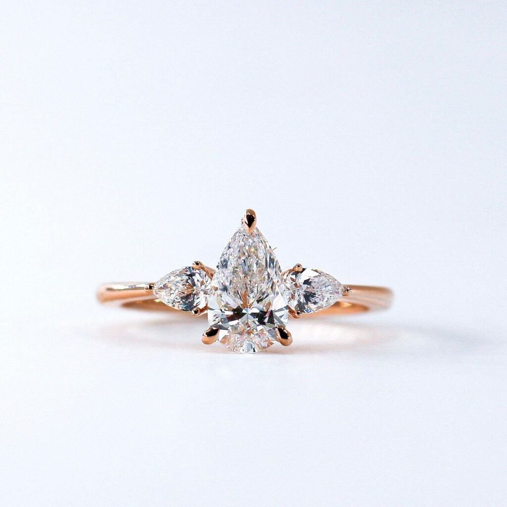 Pear Shape Three Stone Diamond Engagement Rings