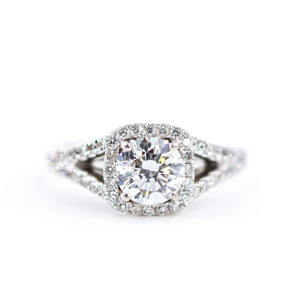 Halo Diamond Engagement Ring with Split Band