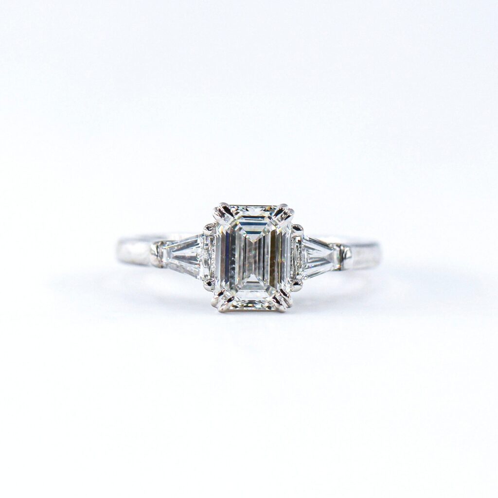 Emerald Three Stone Engagement Ring