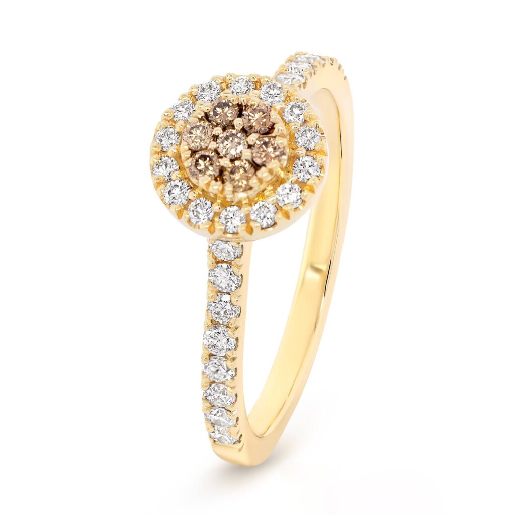 White and Champagne Diamond Cluster Rings