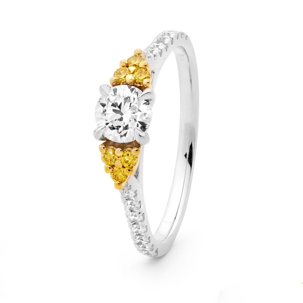 White and Yellow Diamond Cluster Rings
