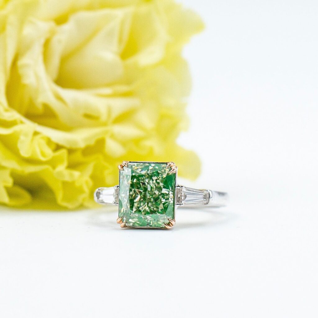 Radiant cut Fancy Green Diamond Engagement rings Sydney Available now