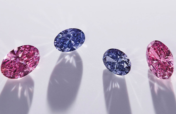 Argyle Once in a Blue Moon collection, featuring extremely rare blue and violet diamonds from the Argyle mine in Western Australia.