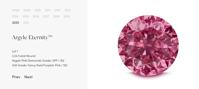 Argyle Eternity diamond from the 2020 Argyle Pink Diamonds Tender, a 2.24ct Fancy Vivid Purplish Pink oval-cut diamond with exceptional provenance.