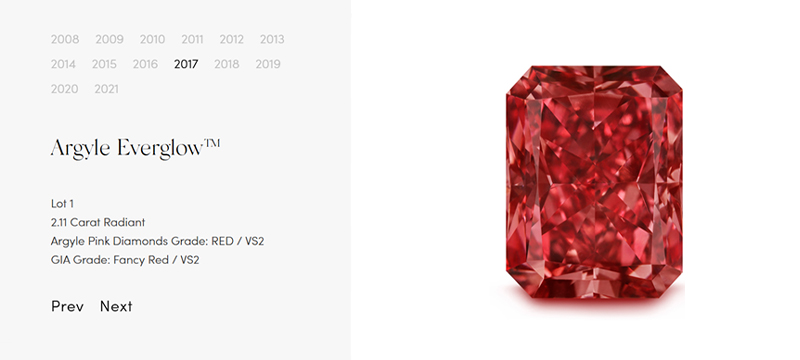 Argyle Everglow diamond from the 2017 Argyle Pink Diamonds Tender, a Fancy Red radiant-cut diamond of historic significance.