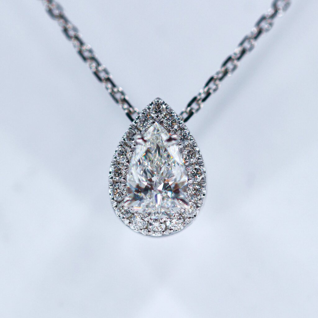 Pear shaped diamond Halo pendants Brisbane best value