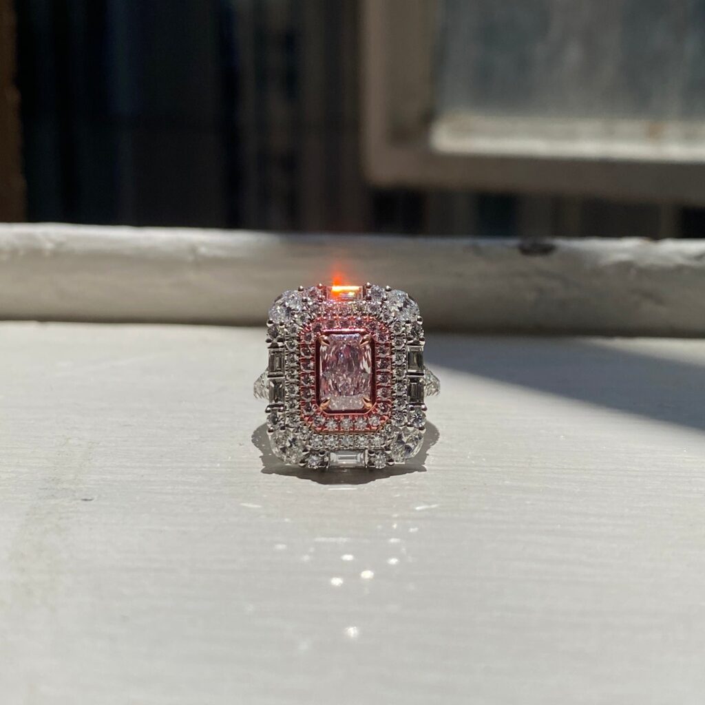 Radiant cut argyle pink diamond halo rings perth australia High-quality jewelry at best price