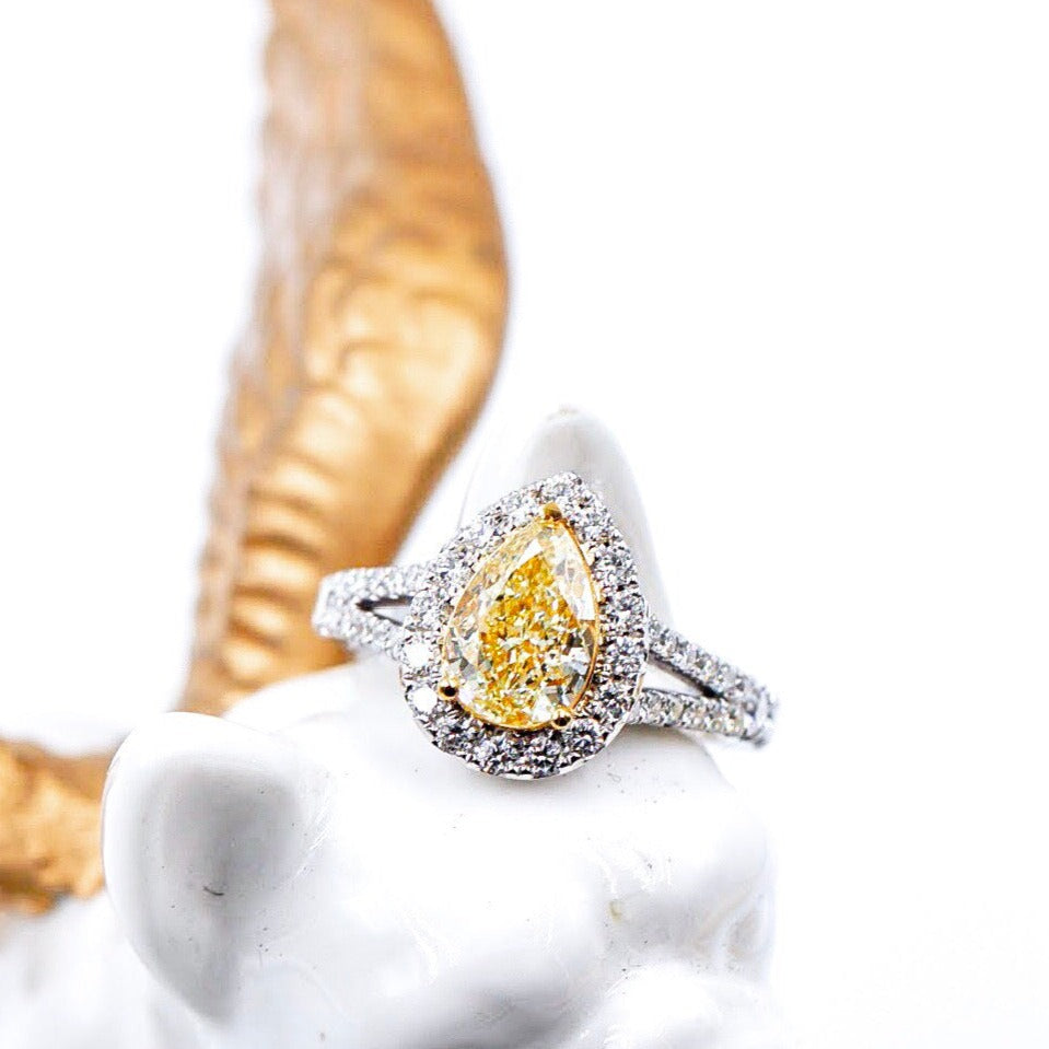 Pear shaped yellow diamond halo rings perth best price