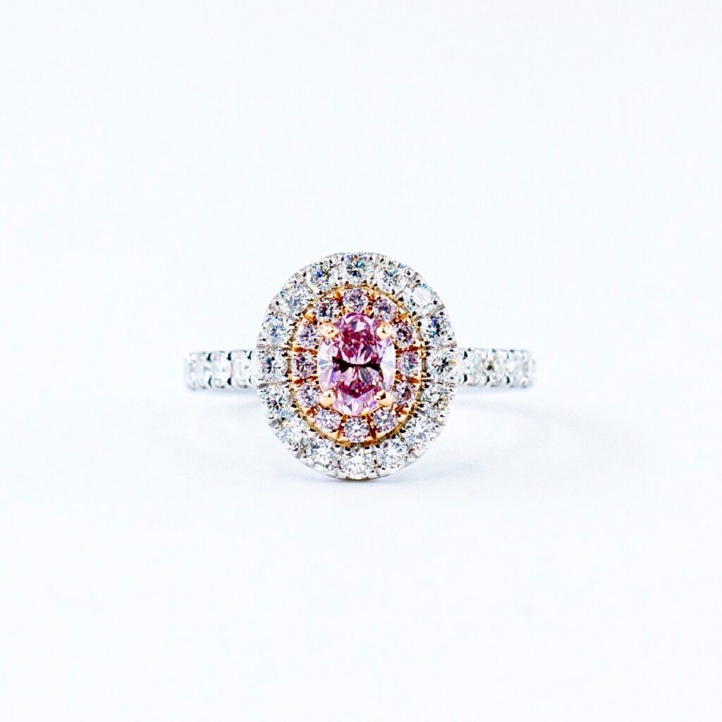 Oval cut Australian pink diamond halo rings Sydney special offer