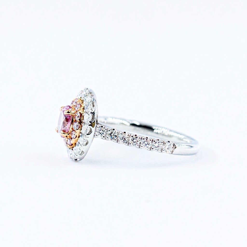 Oval cut argyle pink diamond halo rings Sydney special offer