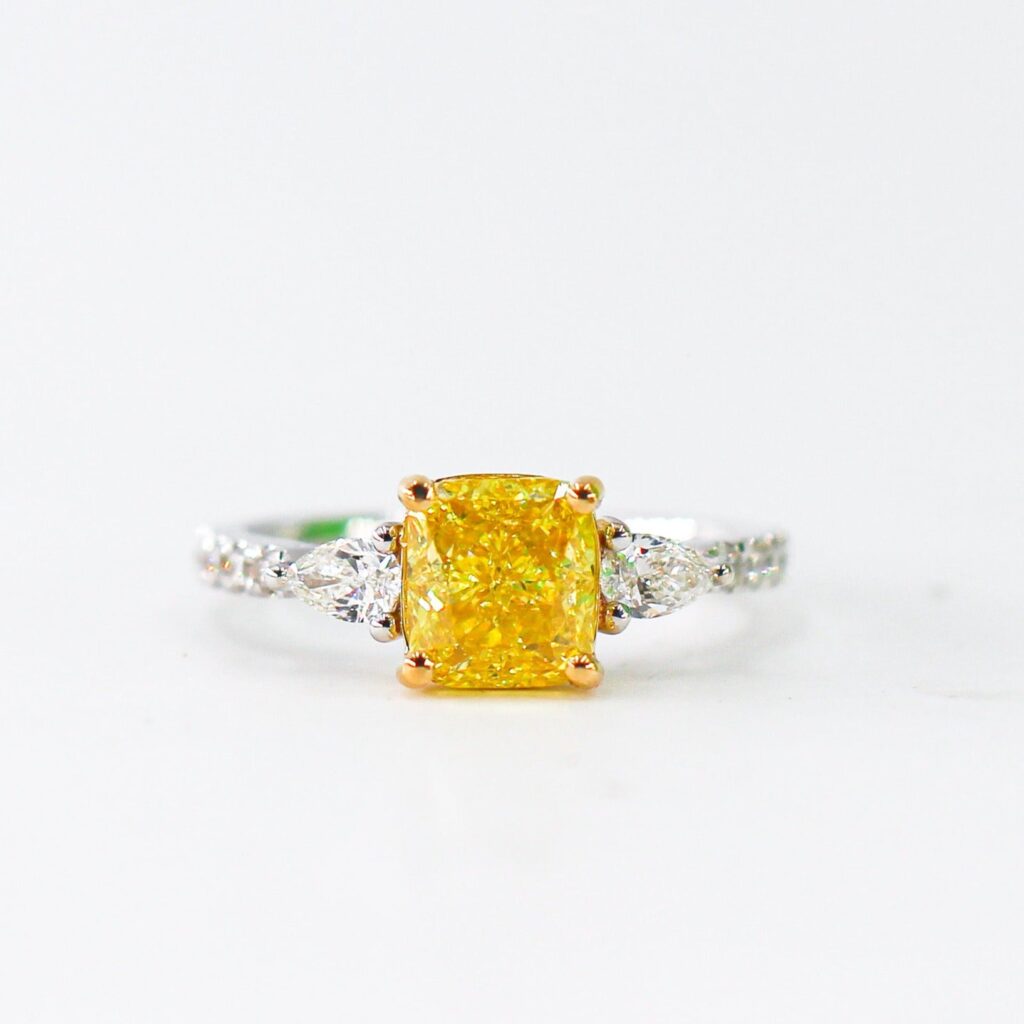 cushion cut fancy vivid yellow diamond engagement rings brisbane on sale
