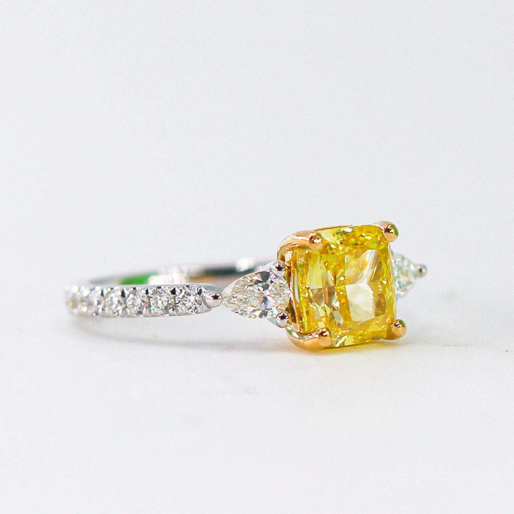 cushion cut fancy vivid yellow diamond engagement rings brisbane on sale