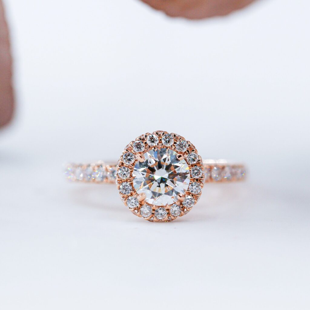 round brilliant cut diamond halo engagement rings melbourne custom design