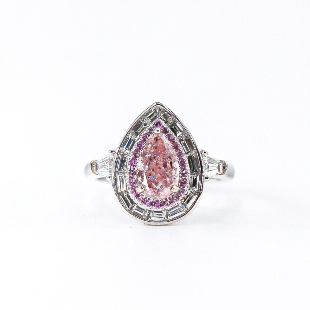 Pear shape Fancy purplish pink diamond halo engagement rings Perth New arrival