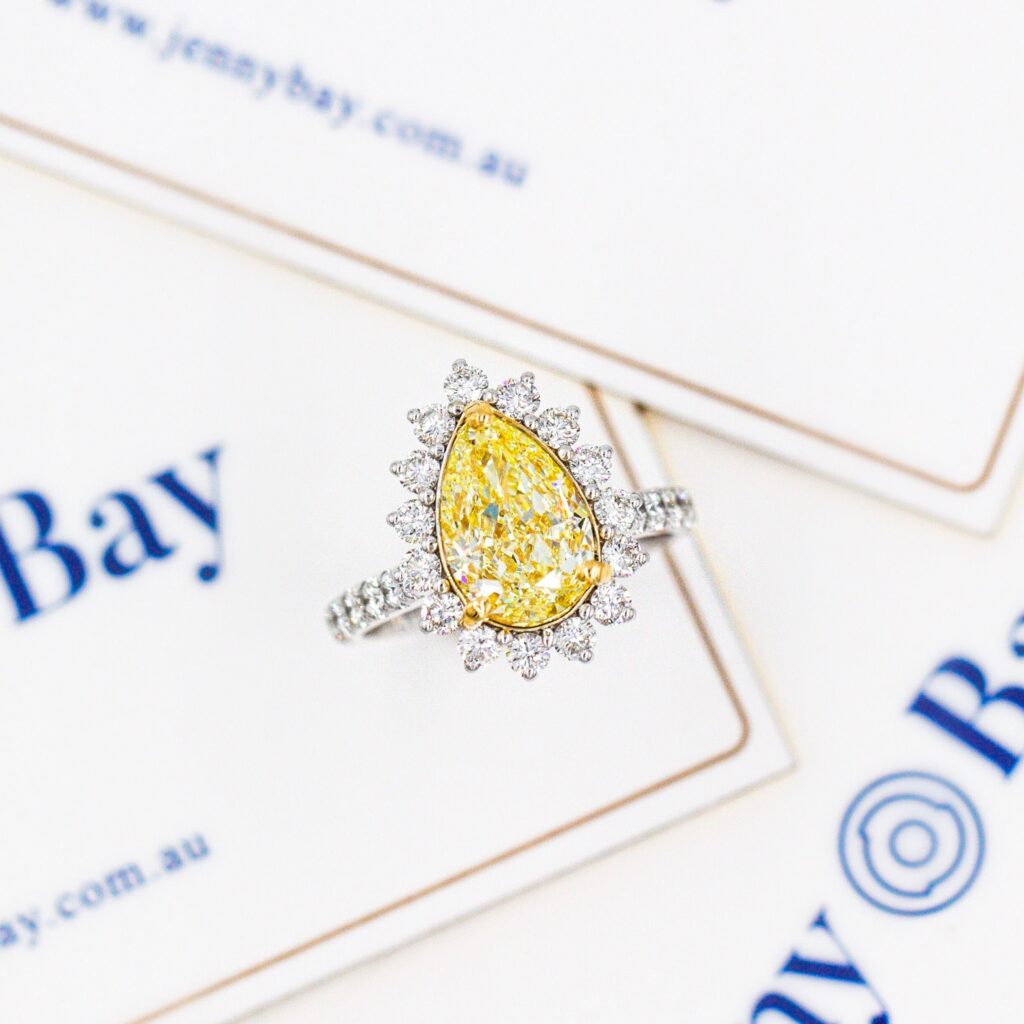 Peear shaped yellow diamond halo rings  Brisbane limited time sale