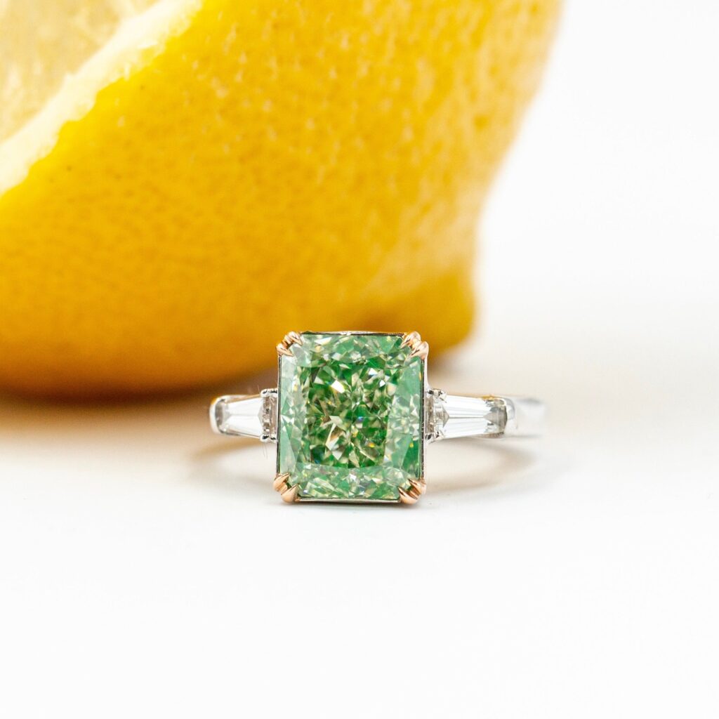 Radiant cut Fancy Green Diamond Engagement rings Sydney Available now