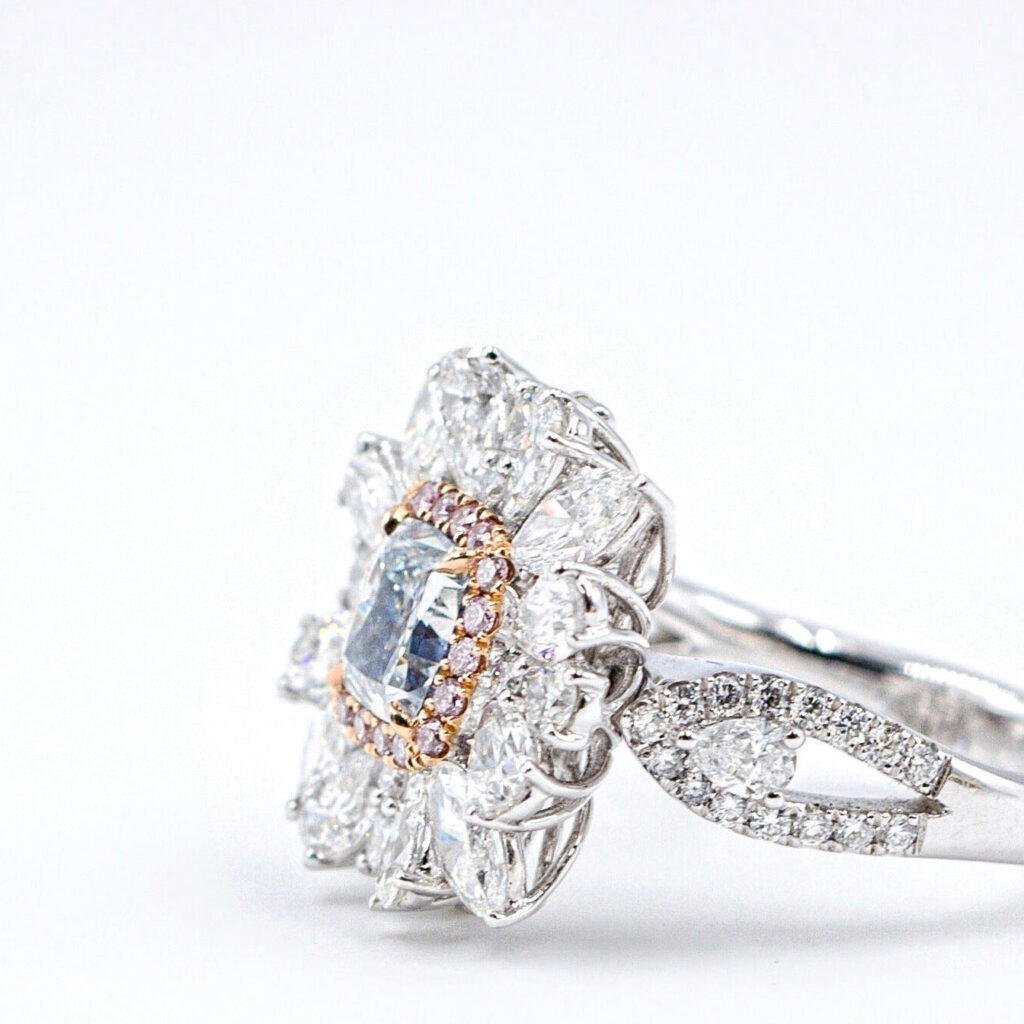 Cushion cut Fancy Light Green Diamond Halo rings Melbourne Competitive pricing