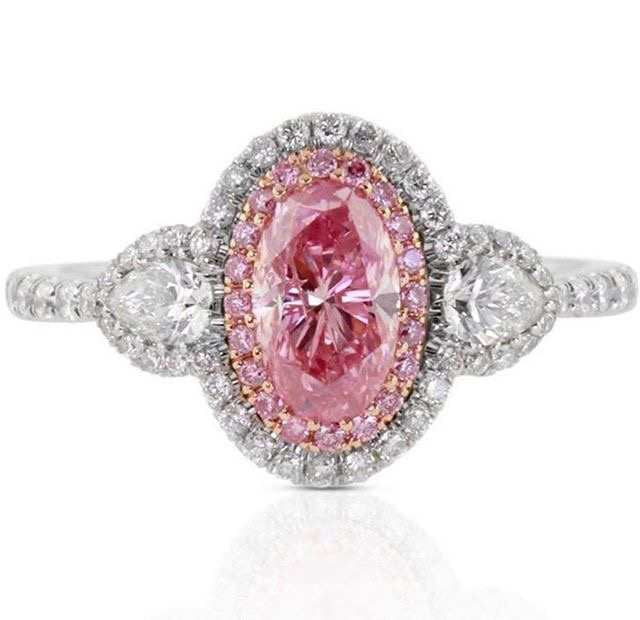 Oval cut argyle pink diamond halo rings Brisbane High-quality jewelry