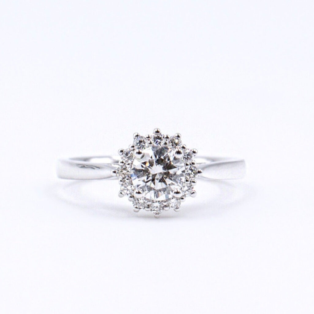 round brilliant cut diamond halo engagement rings perth for sale