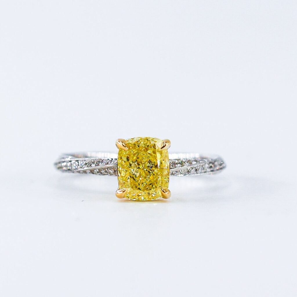 Cushion cut  Fancy Vivid Yellow Diamond Engagement Rings Perth Exclusive deals