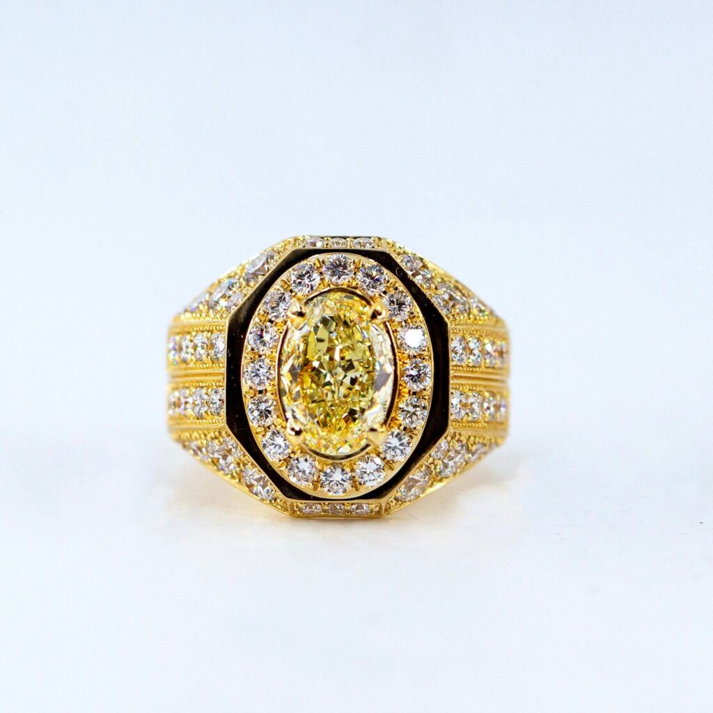 Oval cut yellow diamond halo dress rings Perth Custom jewelry for sale