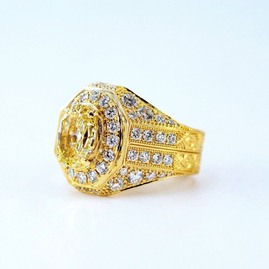 Oval cut yellow diamond halo dress rings Perth Custom jewelry for sale