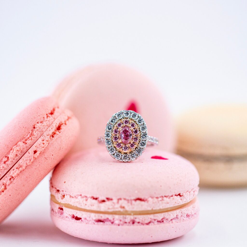 Oval cut Fancy Vivid pink diamond halo rings Melbourne Limited-time jewelry sale