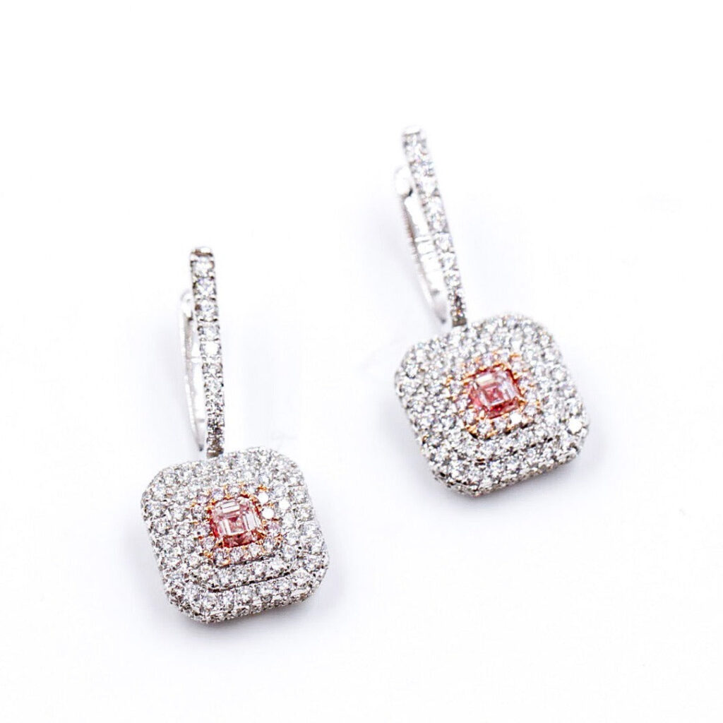 emerald cut argyle diamond halo earrings Brisbane unique design