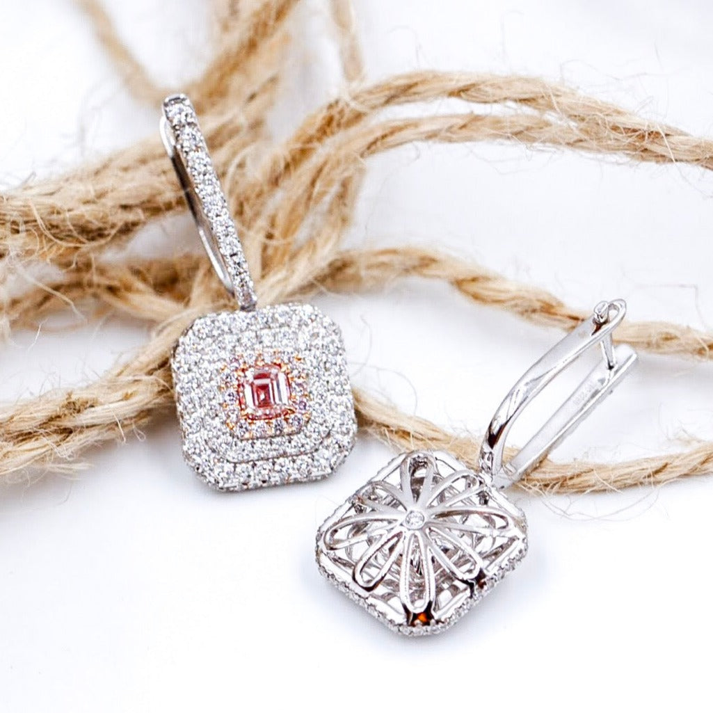 emerald cut argyle diamond halo earrings Brisbane unique design