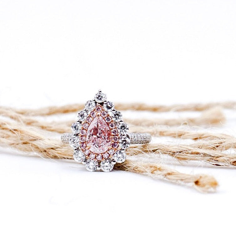 Pear shaped Fancy intense pink diamond halo rings sydney smart investment