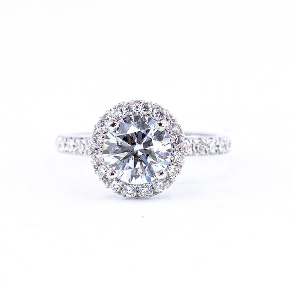 round brilliant cut diamond halo engagement rings melbourne unique design