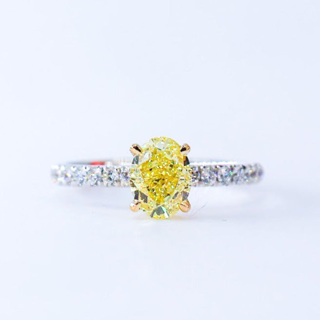 Oval cut Fancy vivid yellow diamond engagement rings Sydney custom design