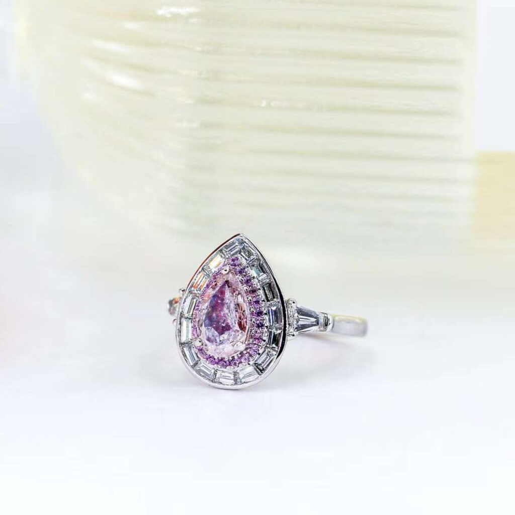Pear shape Fancy purplish pink diamond halo engagement rings Perth New arrival