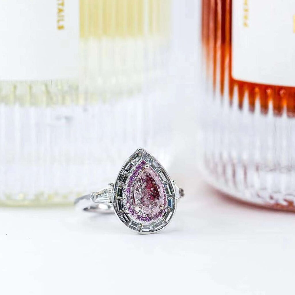 Pear shape Fancy purplish pink diamond halo engagement rings Perth New arrival
