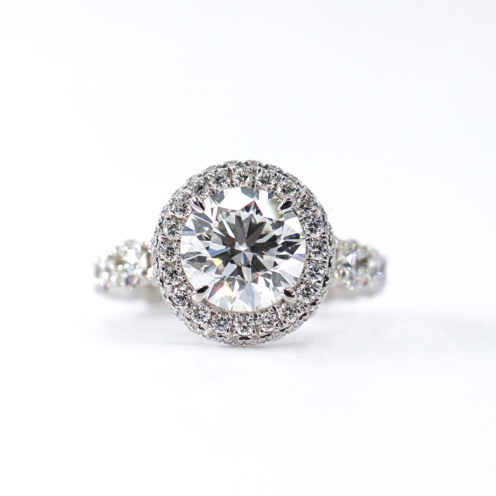 round brilliant cut diamond halo engagement rings perth custom design