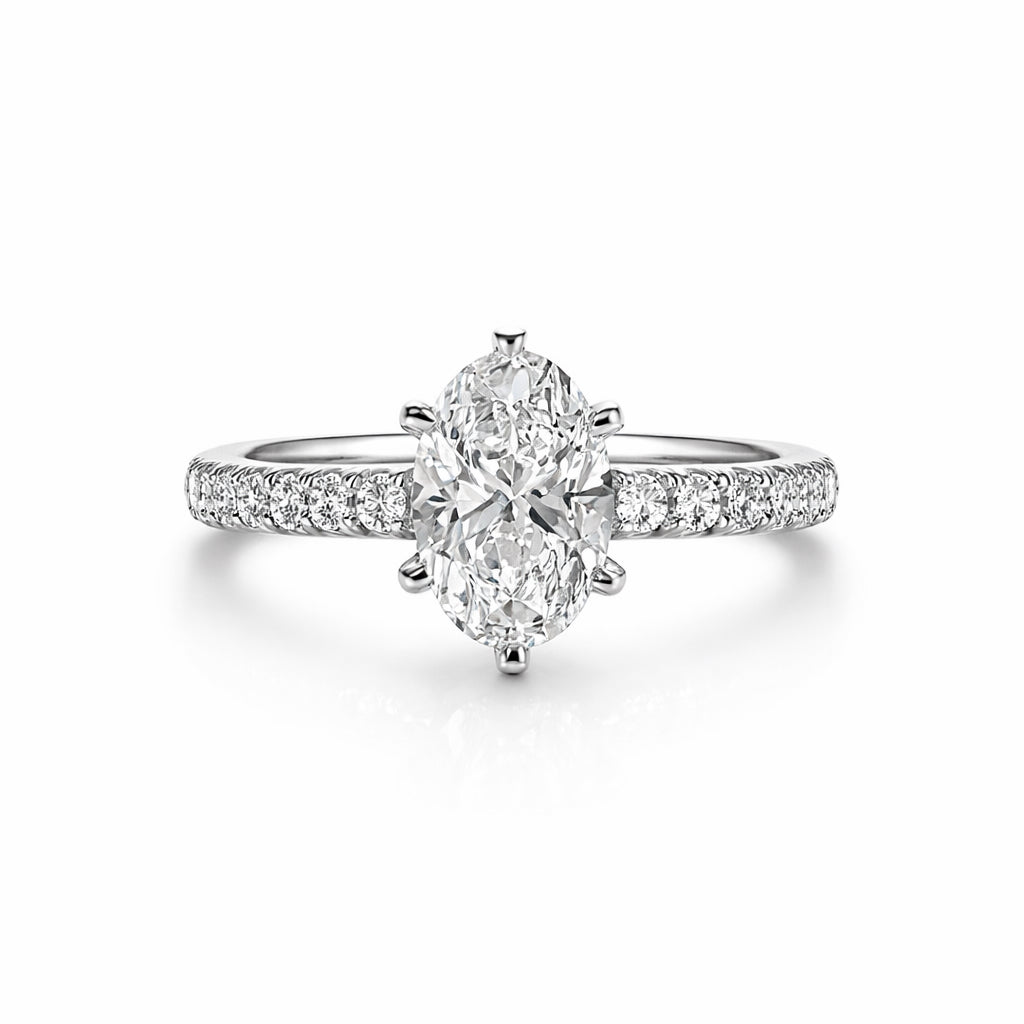 Oval Cut Diamond with Shoulder Pave Style Engagement Ring - OVSHR02