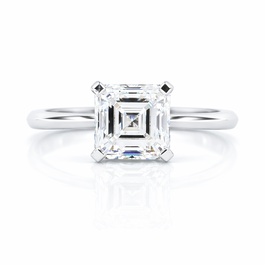 Asscher Cut Diamond Solitaire Engagement Ring Half Round Band Ring - ASHSOR01