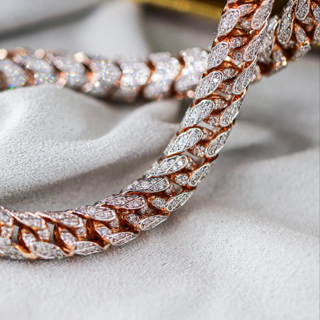 Handcrafted Diamond Cuban Chain Necklace in Rose Gold - DIAPND08