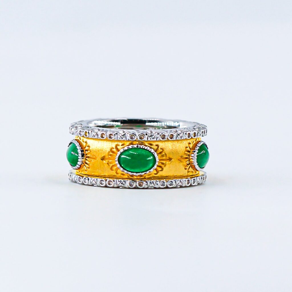 Emerald Cabochon Band Ring in Two-Tone Gold - EMR08