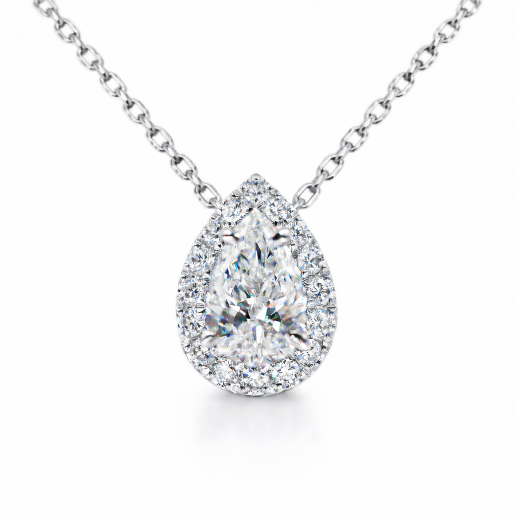 Pear Shaped Halo Style Diamond Pendant - DIAPND07
