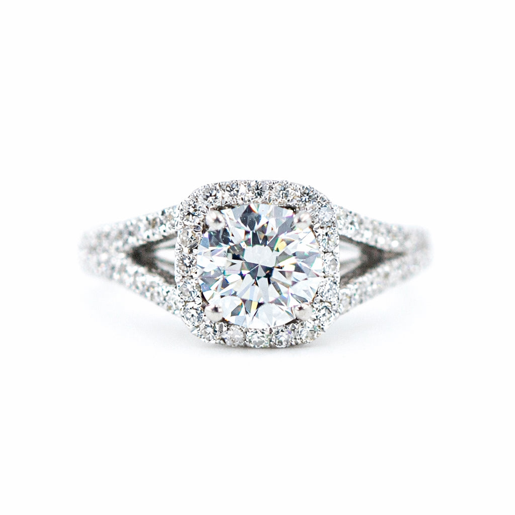 Round Brilliant Cut Classic Halo Diamond Engagement Ring with Split Band- RDHSHR05
